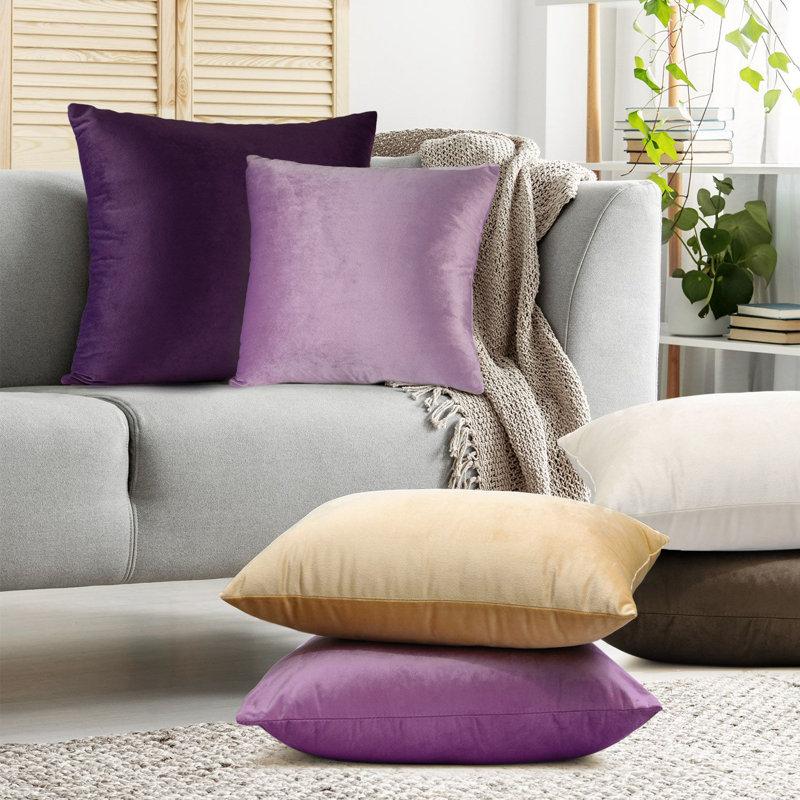 Eggplant Purple Velvet Reversible Euro Pillow Covers, Set of 2