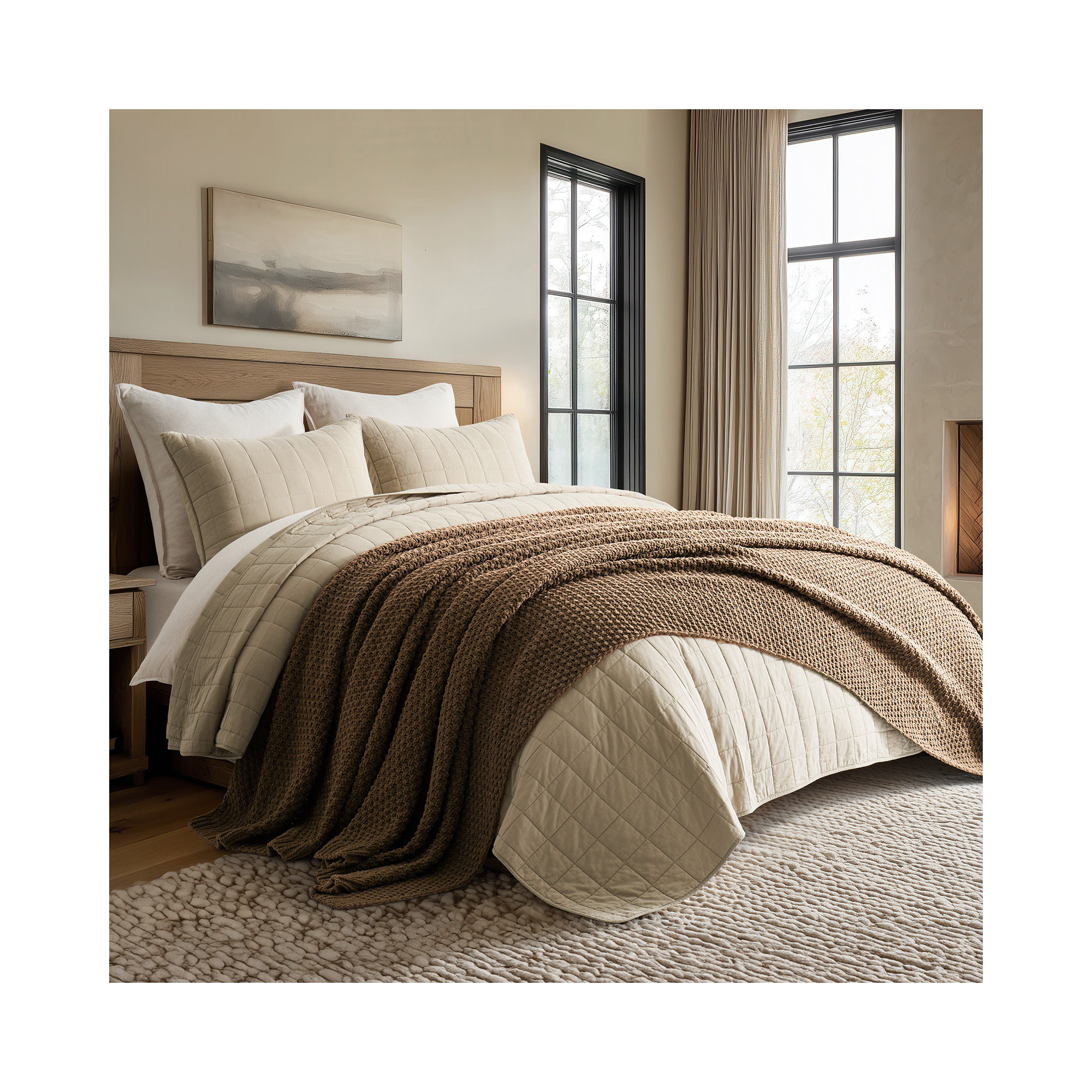 Chunky Chenille Knit Throw Blanket, 90" L x 90" W, Mocha Brown