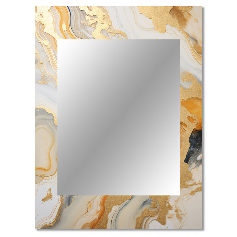 Gold And White Marble River - Marble Mirror, Modern Decorative Wall Mirror, Printed Metal Art, 40" x 30"