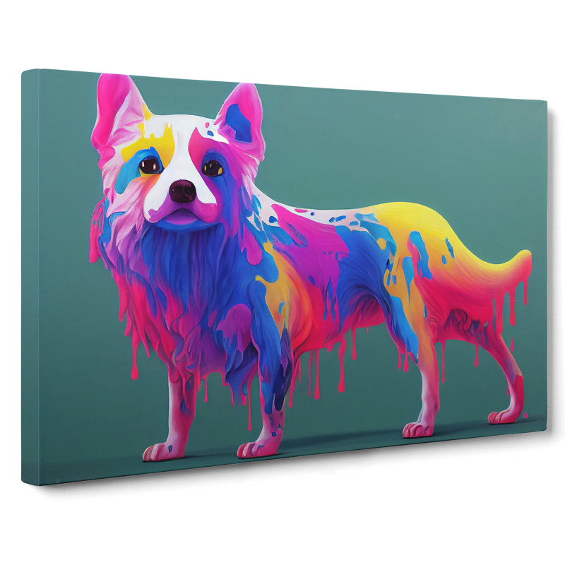 Dripping Paint Dog - Wrapped Canvas, 40cm H x 60cm W x 3cm D