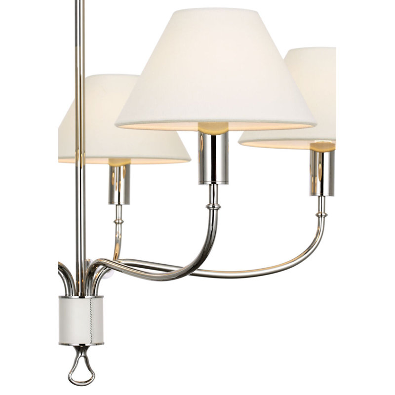 Griffin 31" Chandelier with Linen Shades, Polished Nickel/Parchment Leather