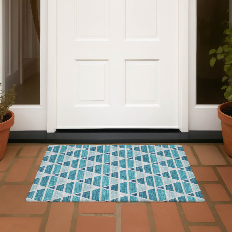 Machine Washable Indoor/Outdoor Chantille ACN2734 Geometric Rug, Teal, 1'8" x 2'6"