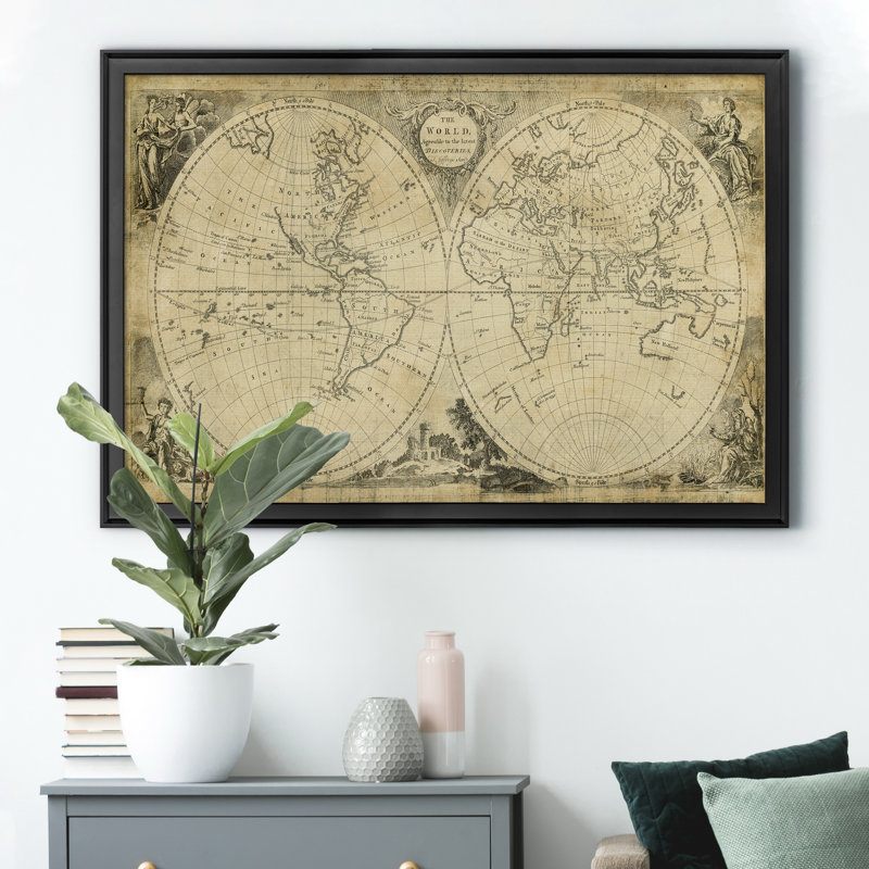" Non Embellished World Discoveries Map ", Black, 18.5" H x 24.5" W x 1.5" D