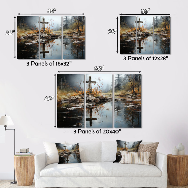 Art, toile, paysage, H 16 po x l 32 po x P 1 po, Encadrement argenté