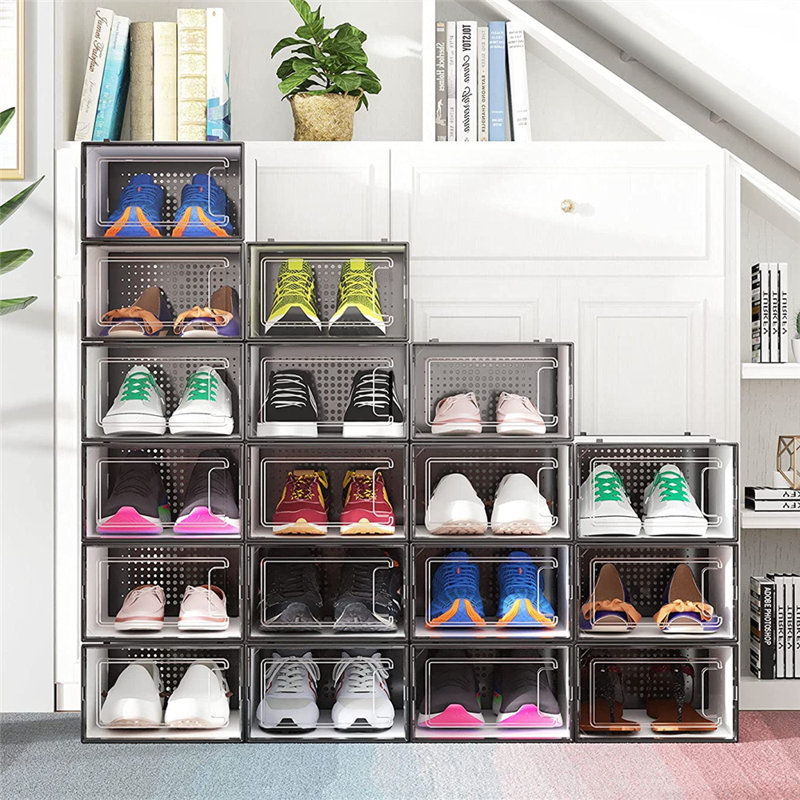 Large Size Stackable Shoe Storage Box, Black/White