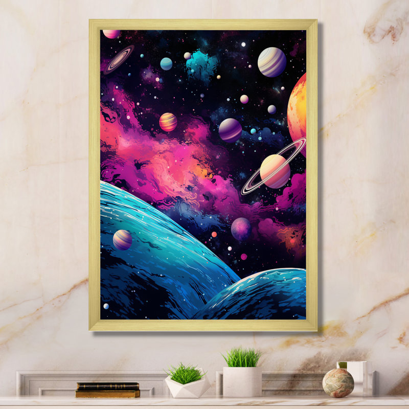 Galaxies de l'amour rose sur toile, Cadre doré à une seule photo, H 32 po x l 16 po x P 1 po