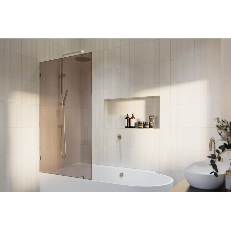 Ursa 34 in. x 58.25 in. Frameless Bronze Tinted Single Fixed Bath Panel, Polished Nickel