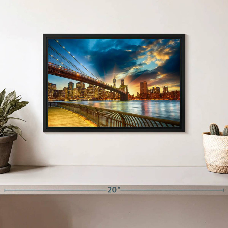 Spectaculaire coucher de soleil à Manhattan, Cadre flottant noir, 13 po x 9 po