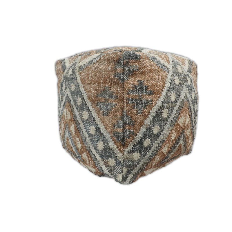 Upholstered Pouf, Brown Jute