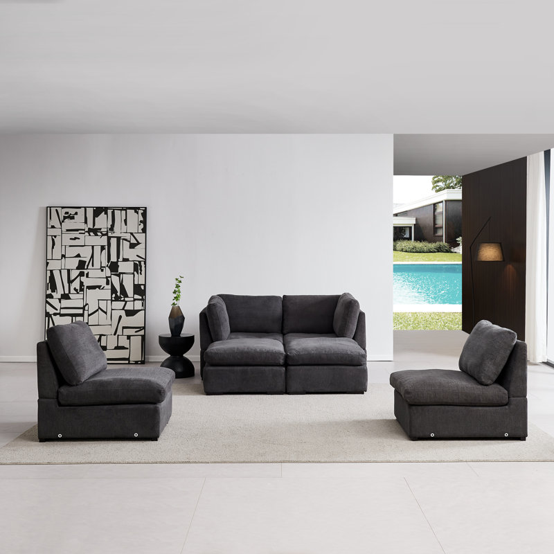 Canapé modulaire en tissu 6 pièces Keefe, Tissu gris