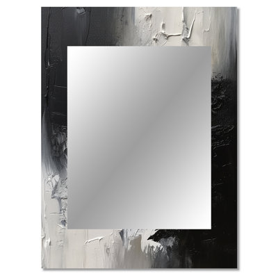 Black And White Delicate Brushstrokes II - Marble Decorative Wall Mirror, Black Large Mirror, Printed Metal Art