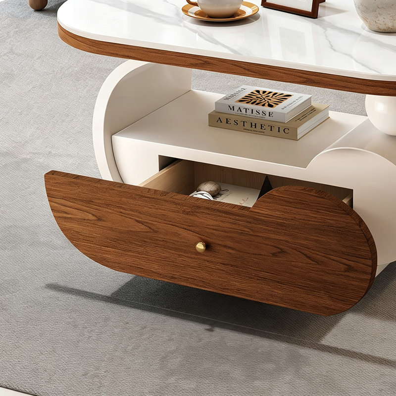 Table basse avec roulettes Modern, H 19,68 po x l 35,43 po x P 17,71 po, Gris clair / Crème