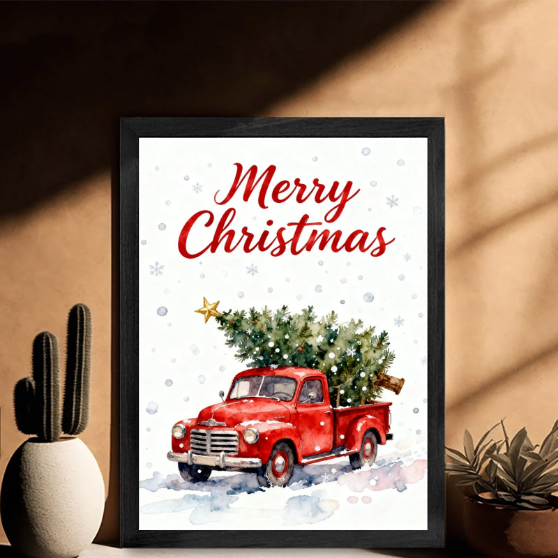 «Black is Vintage Merry Christmas, Christmas is here», reproduction d'art encadrée noire, H 17 po x l 13 po