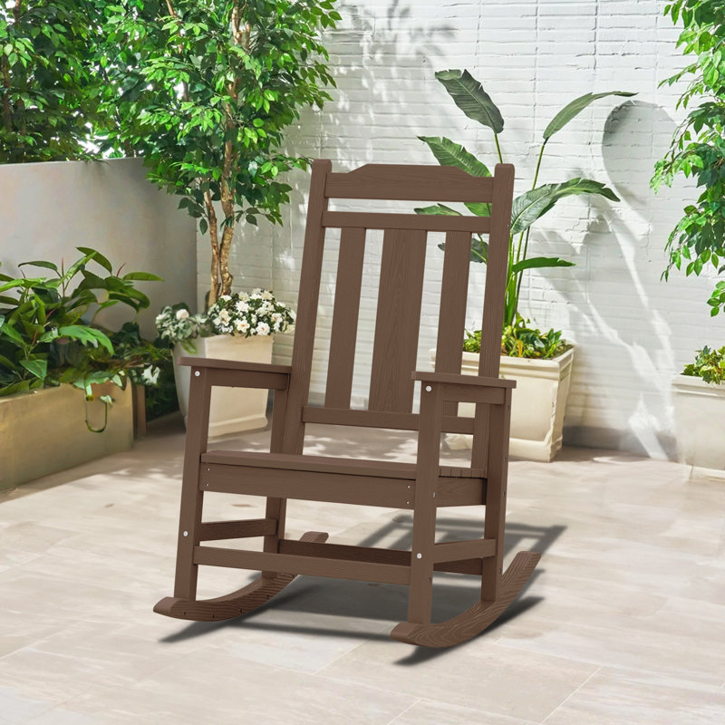 Wolak Oversized High  Density Polyethylene Rocking Adirondack Chair, Brown