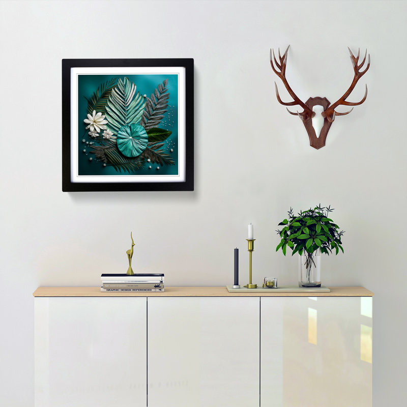 Palm Leaf Floral Art - Single Picture Frame Print on Wood, Black