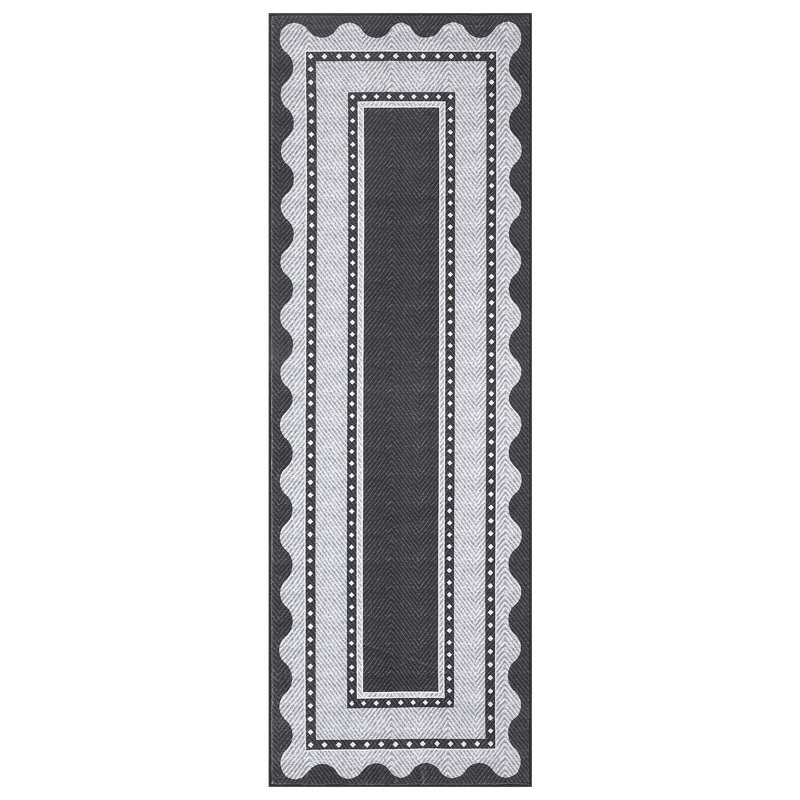 Washable Scalloped Area Rugs Living Room Rug Non Slip Stain-Resistant Rug for Bedroom Dining Room Home Office Linen, Black