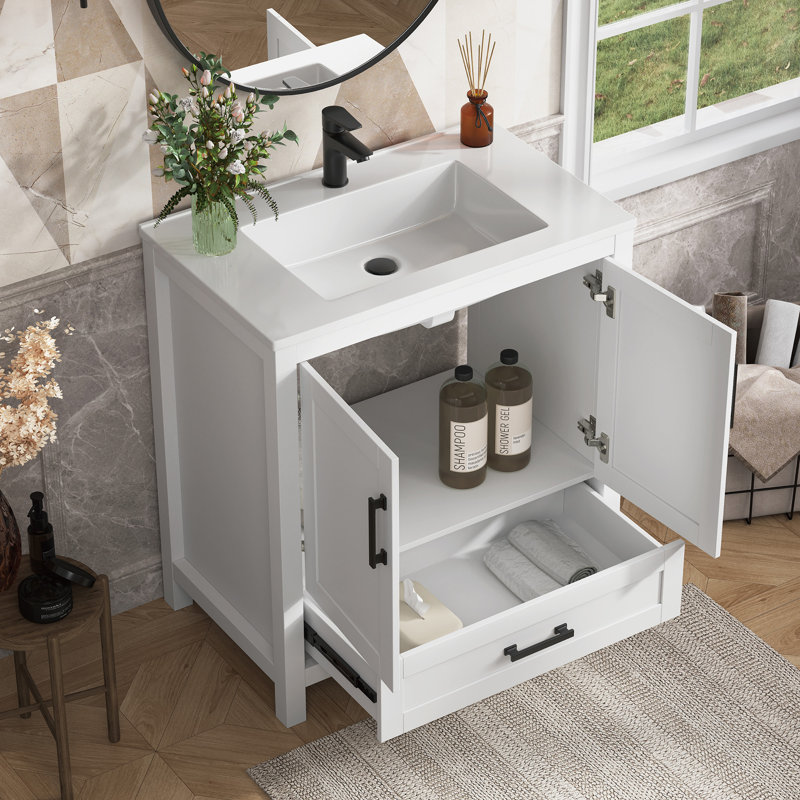 Meuble-lavabo simple autoportant avec plateau en composite Korde, 31", Blanc