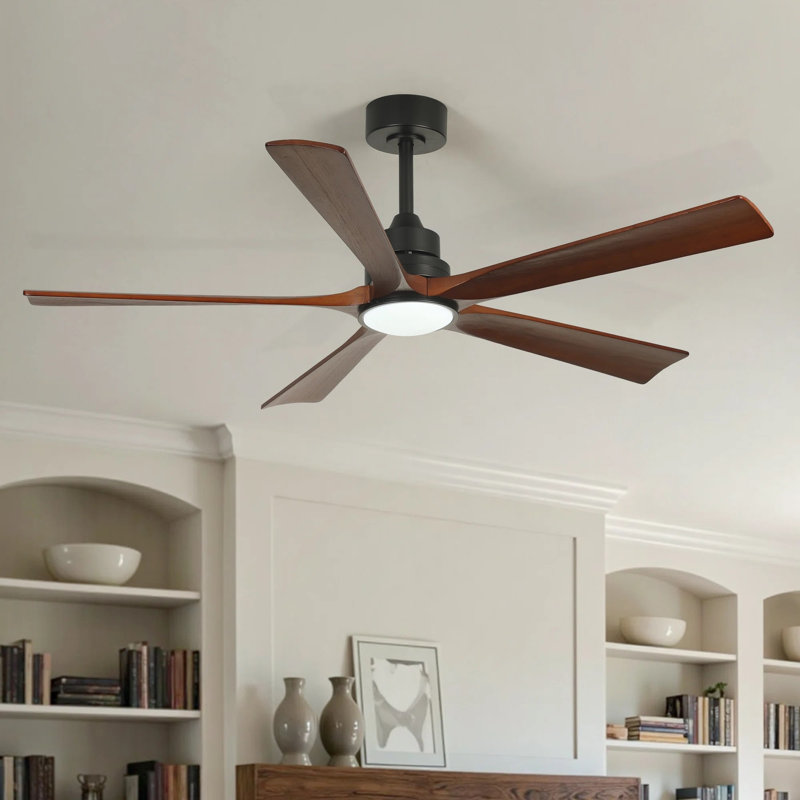 Karlena 52" Black Ceiling Fan with Light Dimmable 3CCT Quiet Reversible Motor Remote Control, Black with Medium Wood Blades