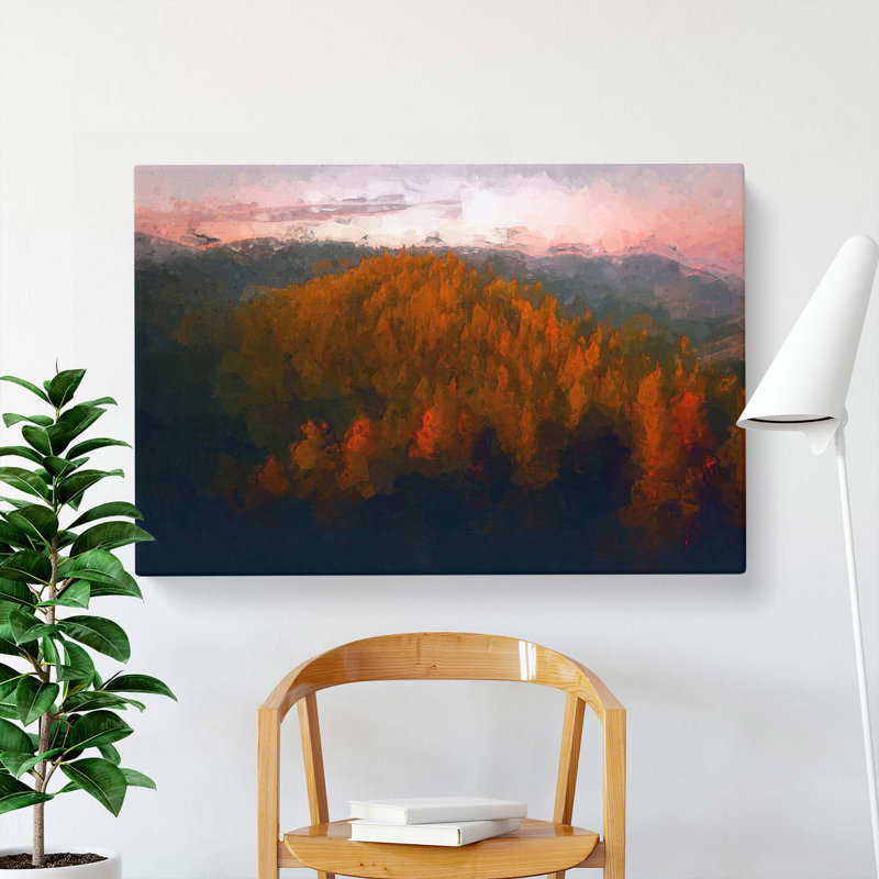 Sunset Over An Autumn Forest In Abstract - Wrapped Canvas Painting, 60cm H x 91cm W x 3cm D