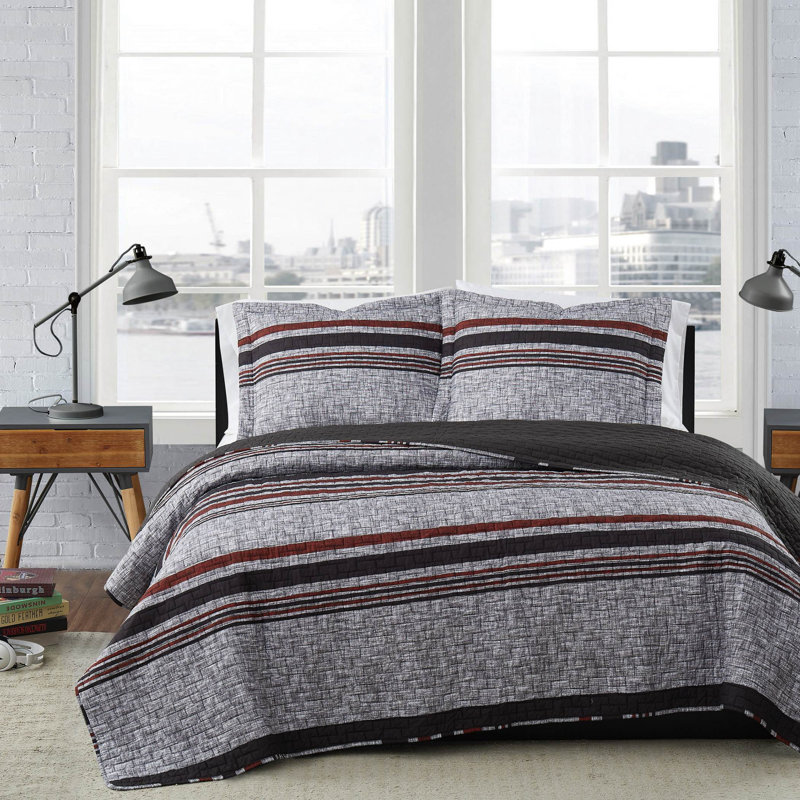 London Fog Warren Stripe Quilt Set, Twin XL Quilt + 1 Standard Sham 