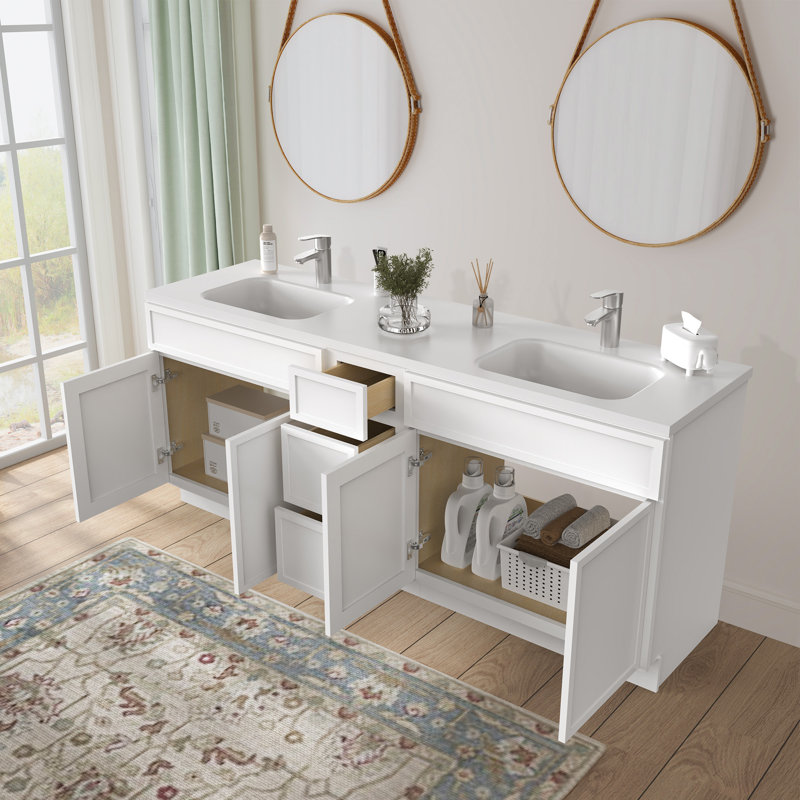 84 Double Bathroom Vanity Base Only, White