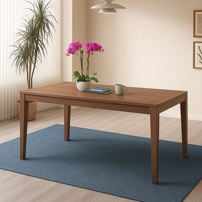 Table de salle à manger rectangulaire en bois avec 1 feuille au fini noyer