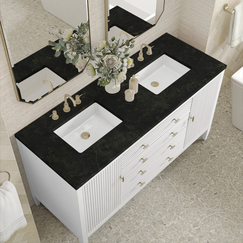 Myrrin 60 in. Double Vanity, Bright White, Phantome Eclos, 8" Widespread
