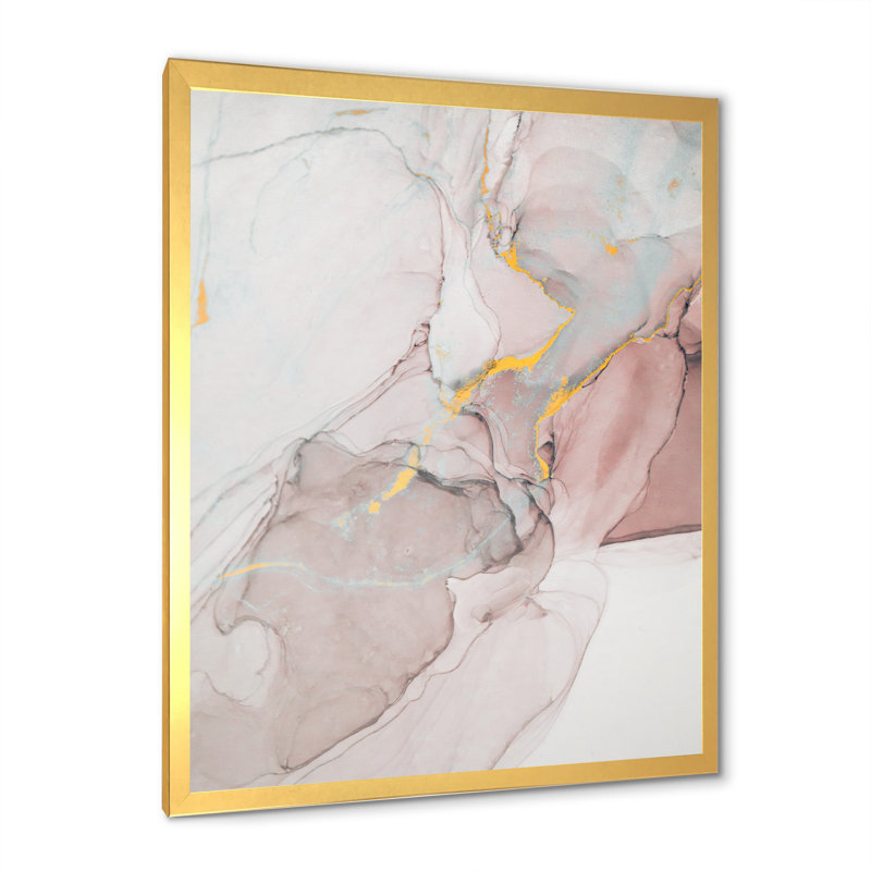 Gris et rose marbré art ondulations - décoration murale moderne en toile, Toile avec cadre photo doré, L 8 po x H 12 po