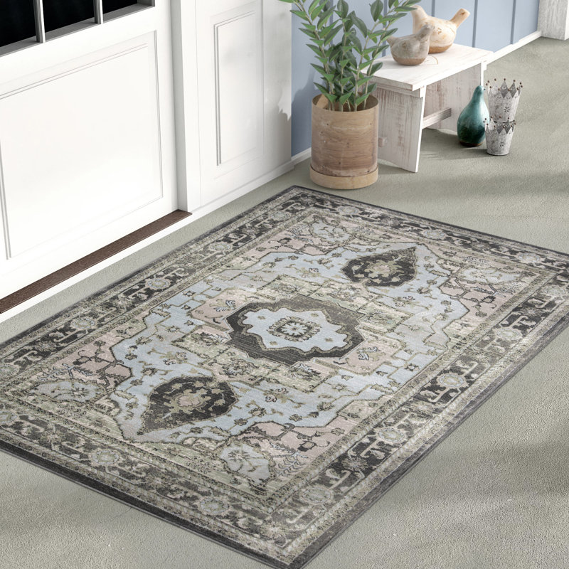 Reimer Oriental Area Rug in Charcoal Gray, Rectangle 8' x 11'