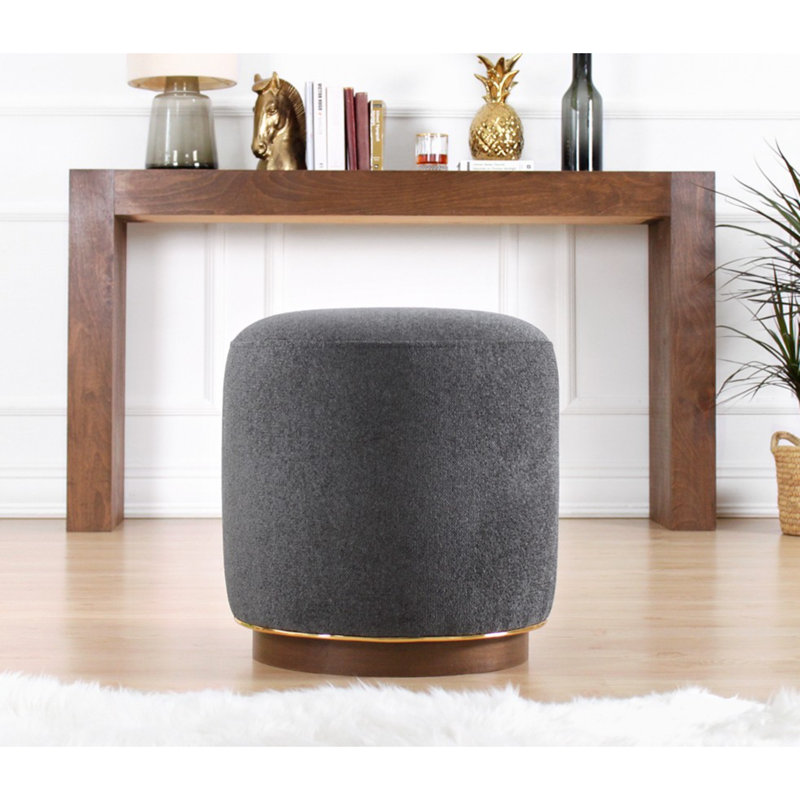 Modern Cotton Pouffe with Wooden Legs, Grey, 16.9 x 16.5 inches | 100% Cotton Fabric, 35 DNS Orthopedic Sponge for Comfort | Ideal for Glam Hotel Decor or Novelty Home Use, Stylish & Functional Design