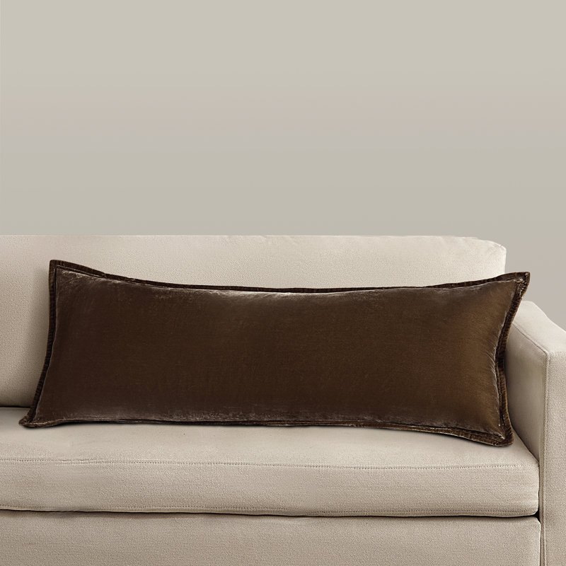 Stella Solid Faux Silk Crushed Velvet Romantic Western 14x42 inch Long Lumbar Pillow, Copper Brown
