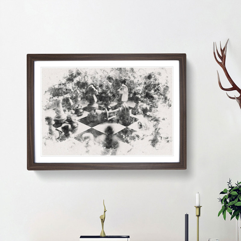 Chess Checkmate - Picture Frame Painting Print, 36cm H x 48cm W x 2cm D, Walnut Framed