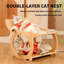 Chaise longue en bois de sisal pour chat, lit à griffer pour chat 2-en-1 avec boules de jouets suspendues et tablette de rangement
