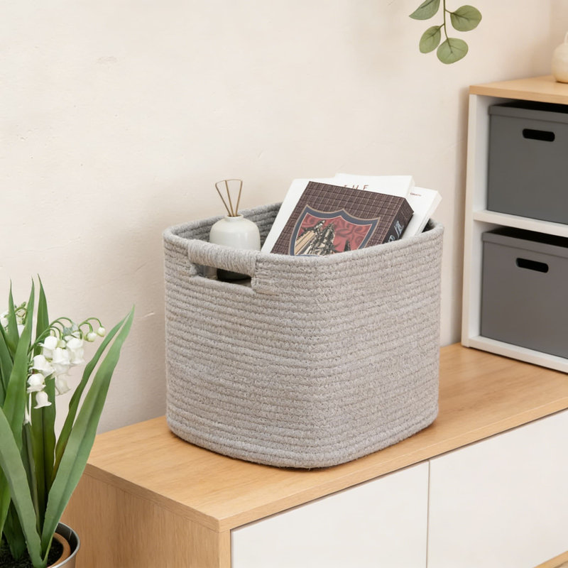 Collapsible Storage Baskets 3-Pack, 11 Inch Woven Cotton Rope Organizer Bins For Shelves, Closet, Nursery, And Home Organization