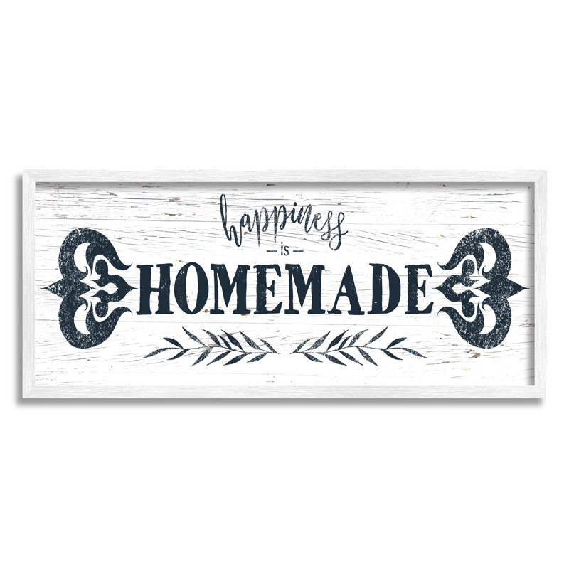 " Happiness Is Homemade Sentiment Country Grain " by Ziwei Li, 13" H x 30" W, Coastal White Framed Giclee