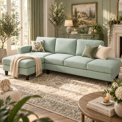 Canapé d'angle en L Lukats de 258 cm (101,5 po) avec méridienne à gauche et pouf, ressorts noués à la main dans huit directions, revêtement en tissu Calico, capacité de charge de 363 kg (800 lb)