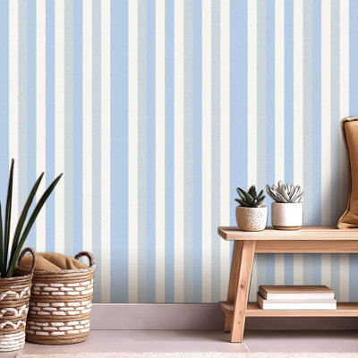 Peel and Stick Wallpaper Contact Paper chambray coloured blue white stripe stripe abstract design Self Adhesive and Removable 24in x 118in(60x300cm)