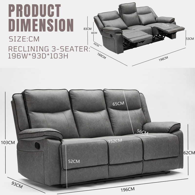 3 Seater Fabric Reclining Sofa