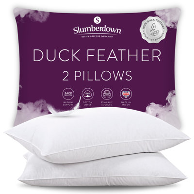 Slumberdown Duck Feather 100% Cotton Cover Medium Support Back Sleeper Machine Washable Pillow
