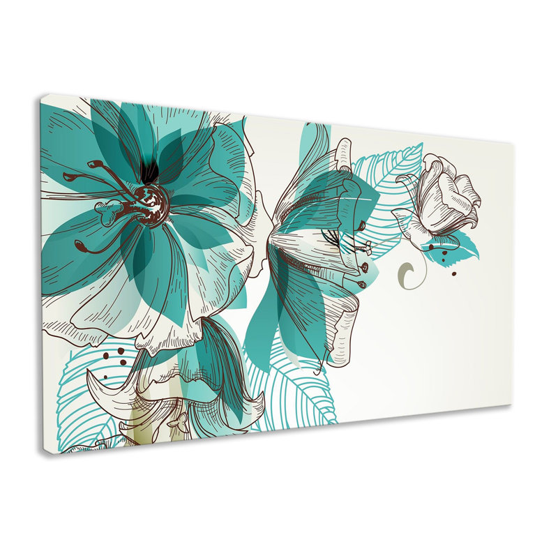 Turquoise Flower Compilation - Wrapped Canvas Print, 51cm H x 76cm W x 2cm D