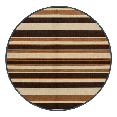 Washable Warm Brown Cream Striped Area Rug