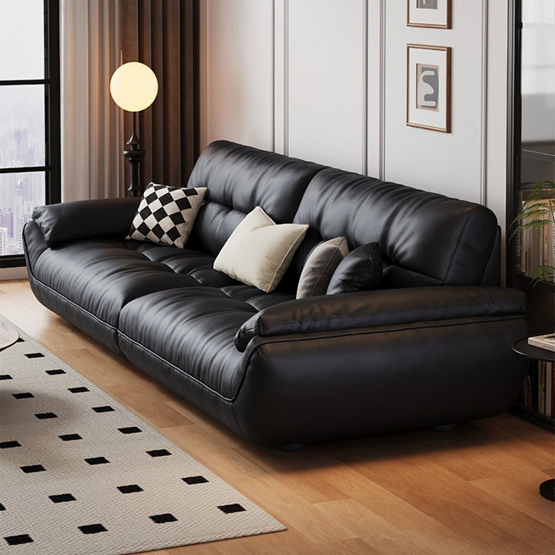 Canapé modulaire noir en cuir véritable, H 31,5 po x l 94,49 po x P 43,31 po