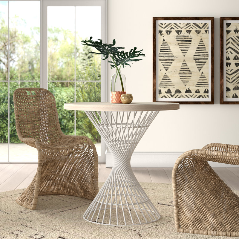 Galyon Walnut Round Solid Wood Top Metal Base Dining Table, White