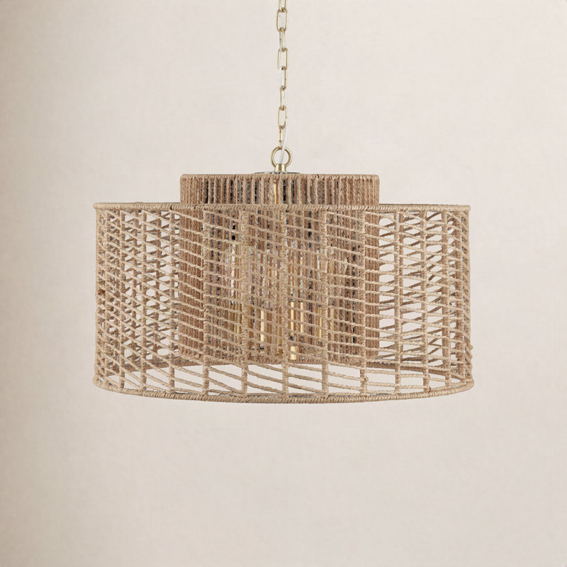 Luminaire suspendu tambour 4 lumières Catalonia Longino, Laiton doré, Naturel