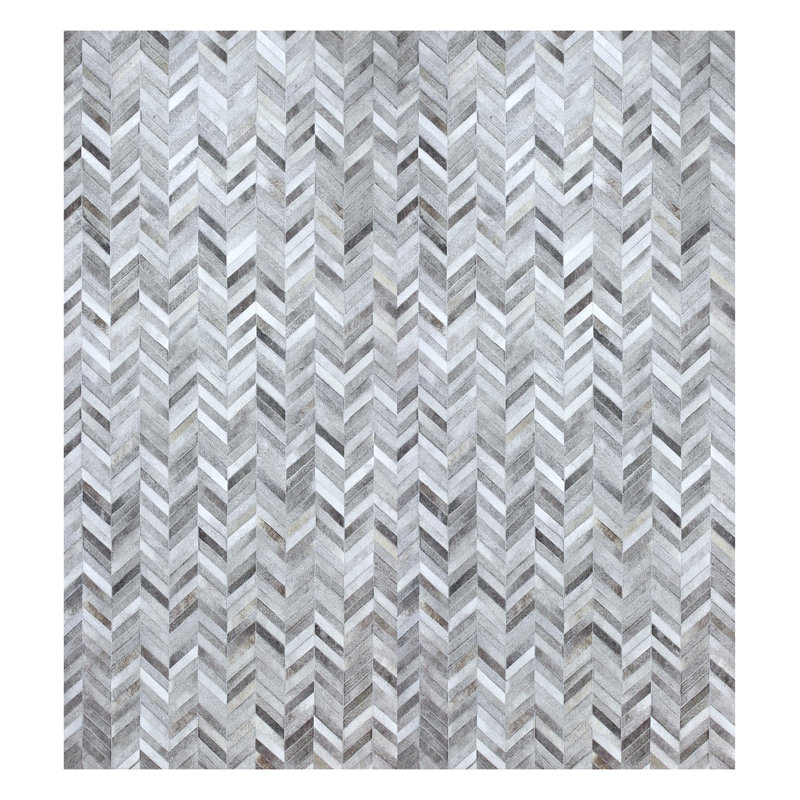 Grey Beige Patchwork Leather Cowhide Cow Skin Modern Geometric Handmade Area Rug, Rectangle 8' x 10'