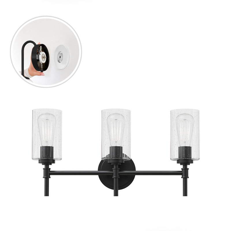 Wexton 3-Light 5.44” Wide Vanity Light, Clear Bubble, Matte Black