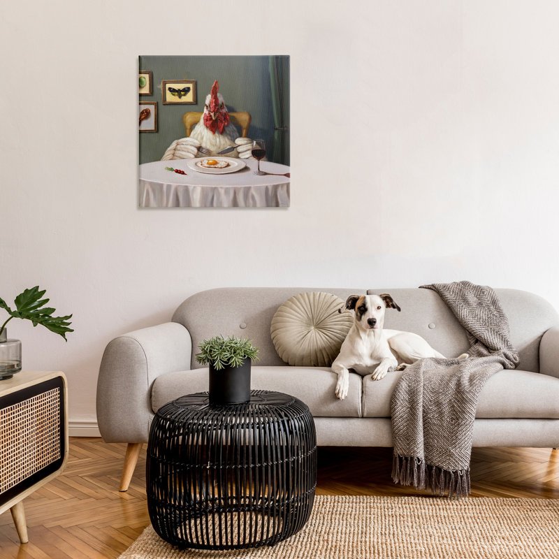 «Chicken & Egg Dinner», art mural sur toile par Lucia Heffernan, H 30 po x l 30 po