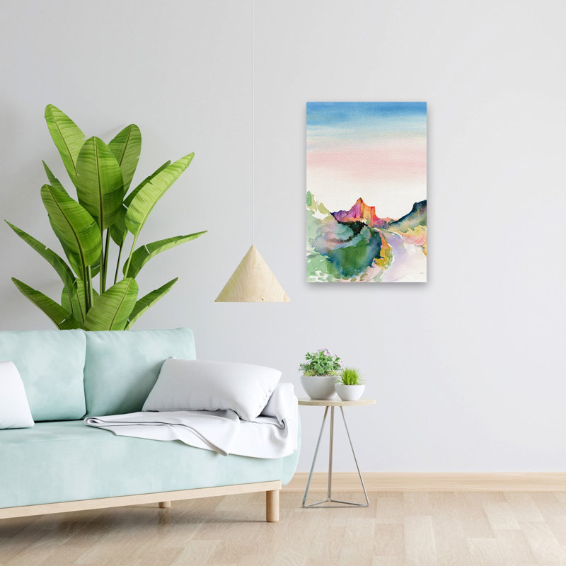 Sedona coucher de soleil contemporain bleu vert montagne, H 24 po x l 16 po