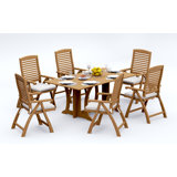 4 Seats 5 Pcs Grade-A Teak Wood Dining Set: Warwick Console Folding Rectangle Table And 4 Ashely Folding Reclining Arm Chairs #11AS1504