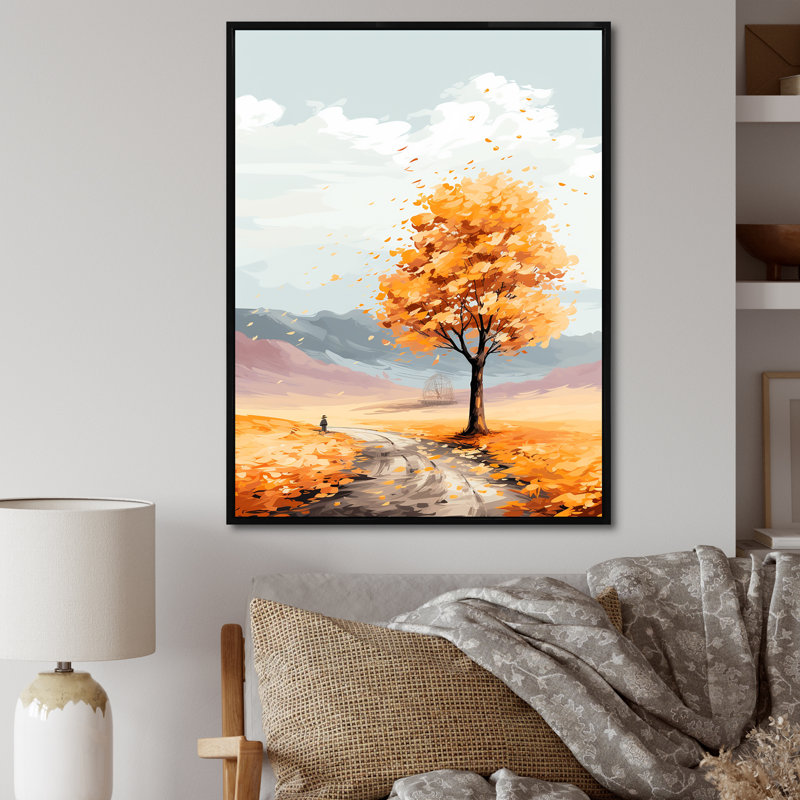 «Orange American Basswood Essence I», art mural arbre, Cadre flottant noir, H 44 po x l 34 po
